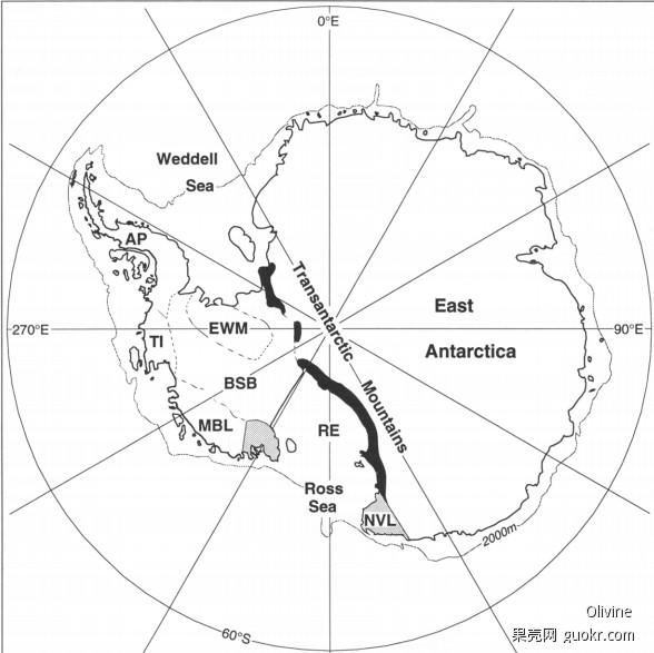 横贯南极山脉应该指的就是下图中的transantartic mountains