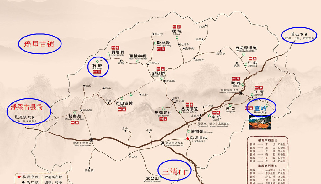 篁岭景区的方位图:三清山到篁岭约120公里,路况很好,从汪口下高速约10