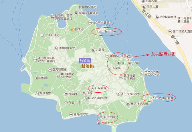 厦门各大景点分布图,从景点集中及便利情况看,住中山路或曾厝垵都是狠