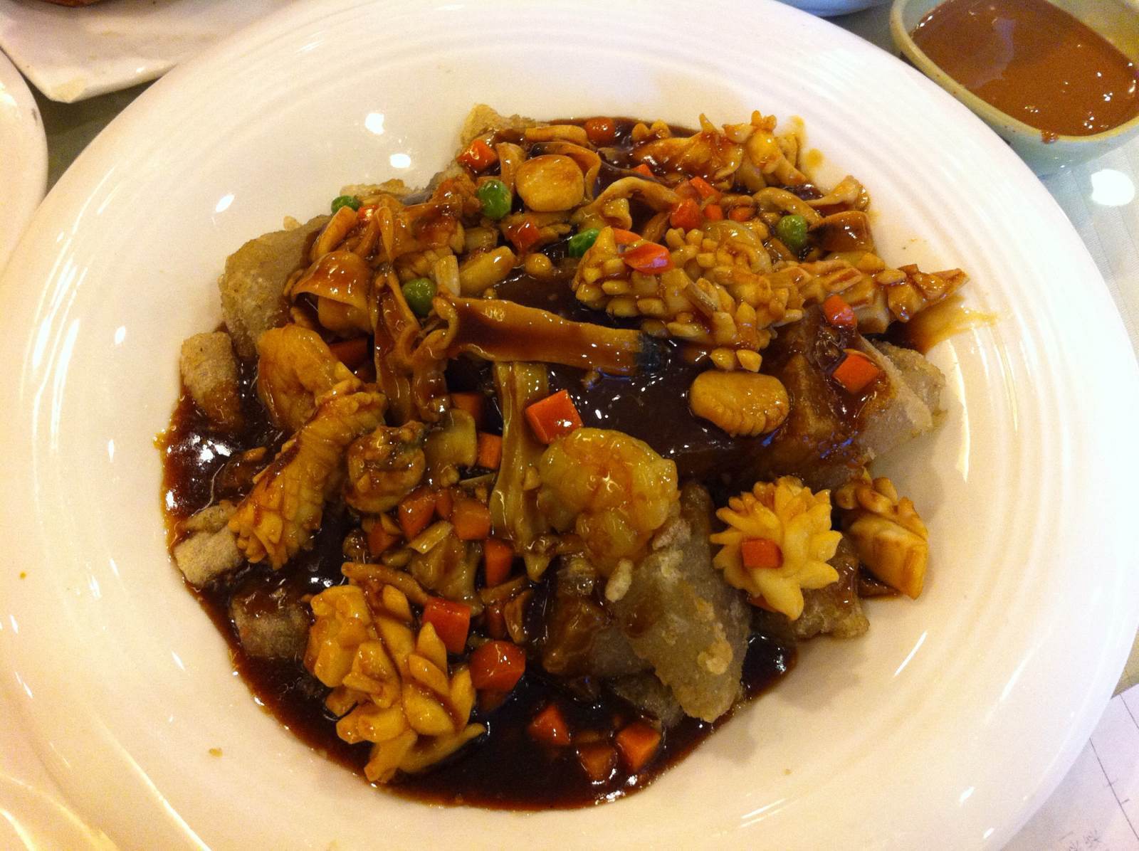 这就是太太好粥 点了铁板青虾,三鲜焖子,韭菜盒子,辣炒蚬子,面包