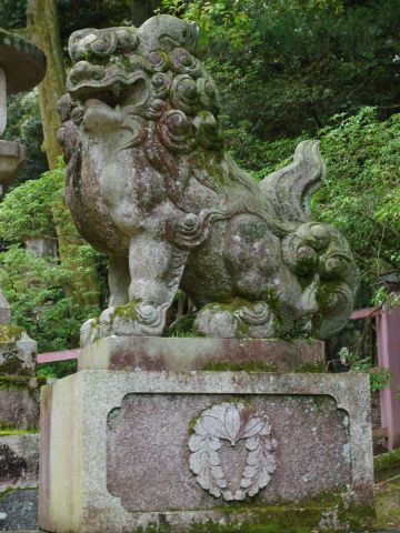 在日本比较少见的石狮子. 春日大社