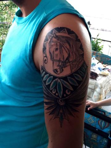 我们回酒店时酒店大少爷正在纹身,这个马是他们家养的 卡帕多西亚