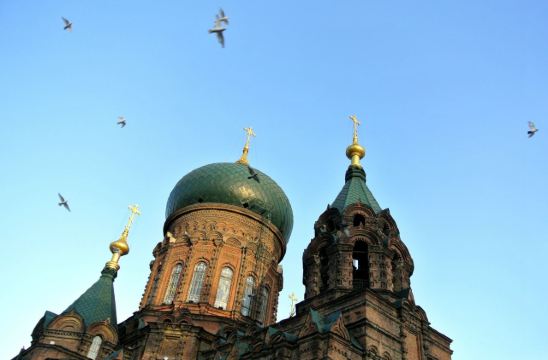 索菲亚大教堂,鸽子飞舞是一景. 哈尔滨